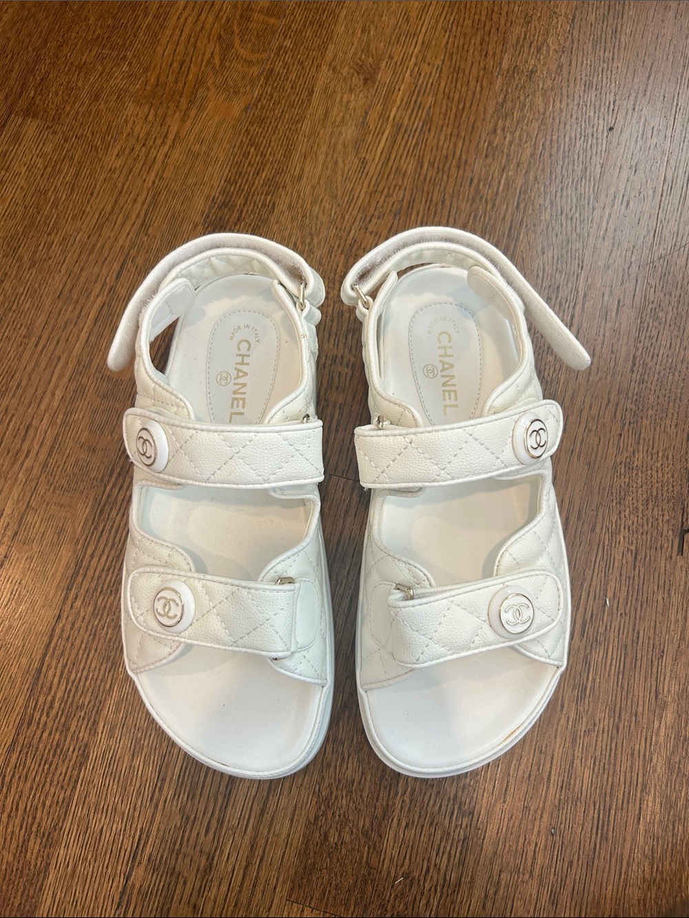 White Quilted Logo Strap Sandals